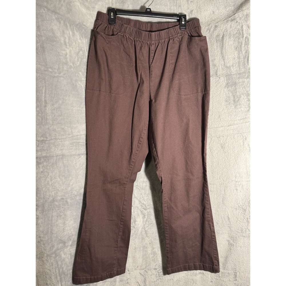 Woman Within Brown Elastic Waist Pull On Pants Plus Size 20W Cotton Stretch 3056